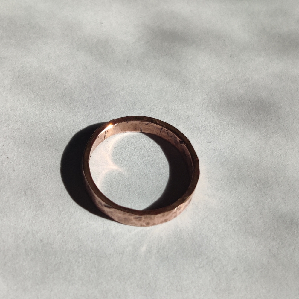 Copper Ring Size 3.75 Band Minimal Texture Hammered Solid Handcrafted Made USA - Picture 5 of 8